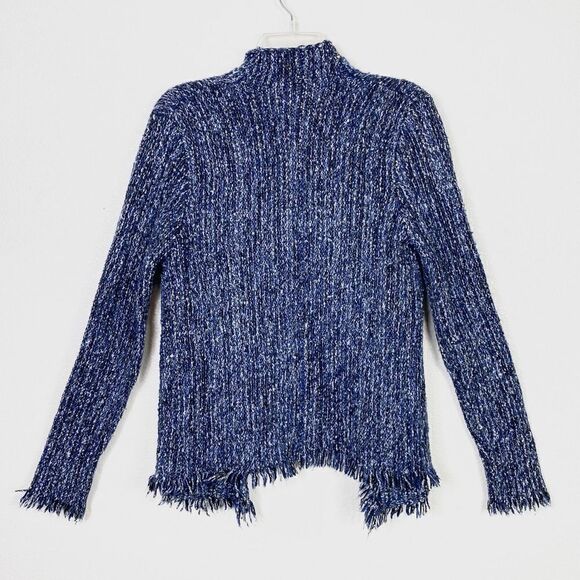 Velvet by Graham & Spencer Blue & Black Fringe Cardigan Sweater - Picture 2 of 5